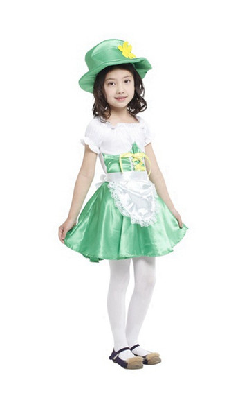 Shanghai Story Girls Green Elf Costume Hallowen Cospaly Leprechaun Costumes for Kids