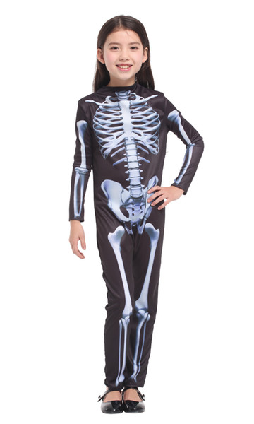 Shanghai Story Girls Skeleton Costume Hallowen Cospaly Bodysuit for Kids