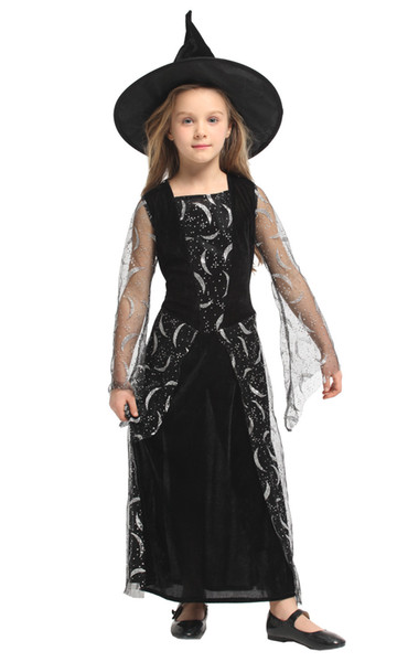 Shanghai Story Halloween Costume Witch Stage Performance Moon Print Witch Dress