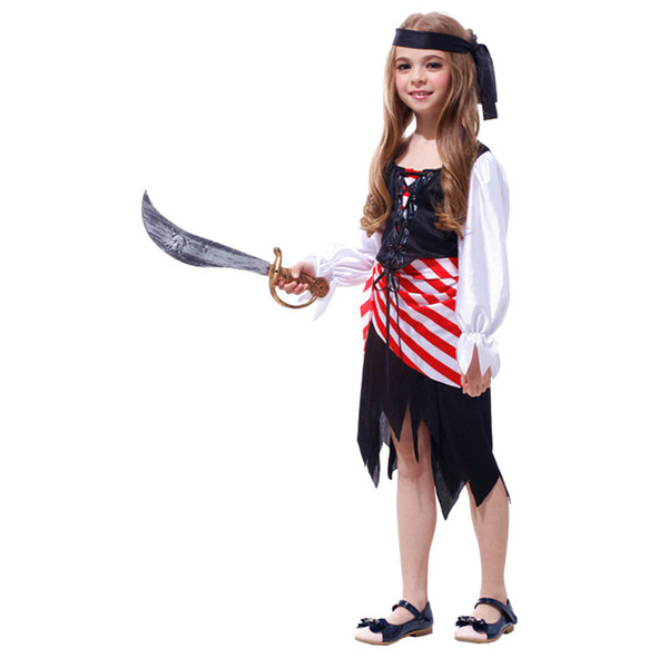 Shanghai Story Kid's Pirate Cosplay Costume Girls Pirate Girl Cosplay Dresses Party Children Performance Dresses Halloween