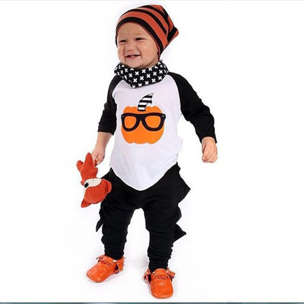 Cute Boys Sunglasses Pumkin Halloween set Outfits LS t shirt & irregular pants sz 70-100 Up to 24 Month Toddlers