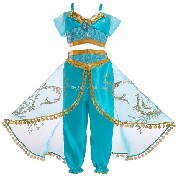 kids designer clothes girls Aladdin Lamp Jasmine Princess outfits children Cosplay Costume cartoon Kids Fancy Dress Clothing C6811