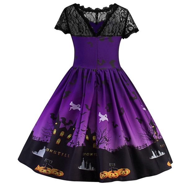 Ghost printed baby girls lace dress short sleeve children halloween dressup cosplay skirts