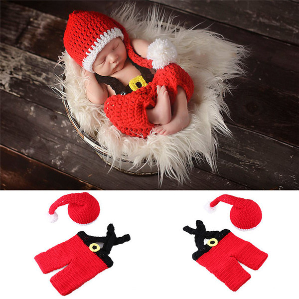 2019 Newborn Photography Props Christmas Costumes Baby Crochet Red Stripe Hat Winter Cap Pants Set for Photo Shooting Accessories 920X20