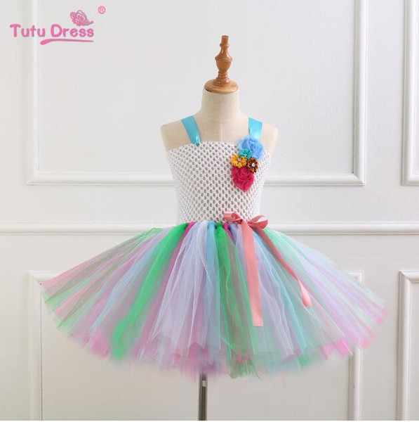 Rainbow TUTU Dress New Headdress Paired Screen Dress for Children Princess Skirt for Girls thick and disorderly Skirt