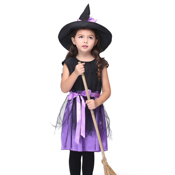 Witch Costumes for Children Girls Cosplay Anime Costumes Play Theatrical Costumes Stage Performance Halloween Clothes Dance Dress