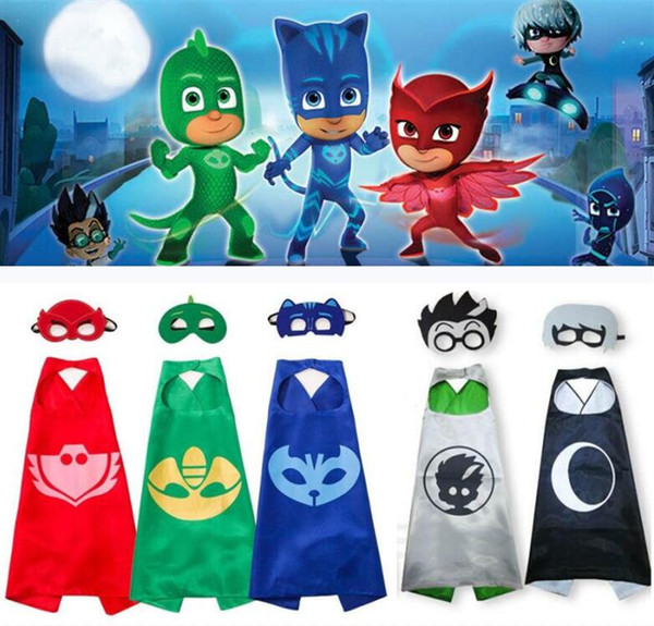 PJ MASKS Capes Cloaks With Eye Mask 2pcs/set 5 Colors PJ Mask Costumes PJ Characters Cosplay Capes Kids Halloween Party Costume Gifts