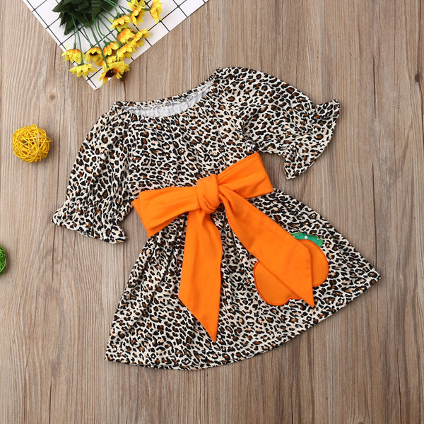 Toddler Kids Baby Girls Halloween Pumpkin Princess Dresses Children Clothes Sundress 2019 Fashion Half Sleeve Short Mini Dresses