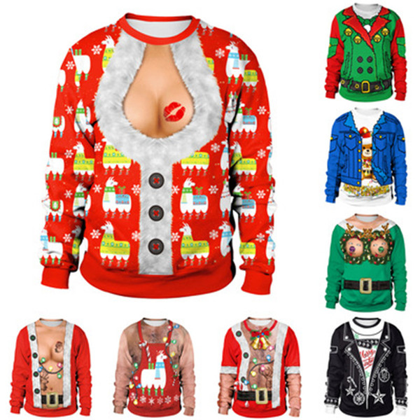 Christmas sweater holiday spoof navel 3D digital print round neck pullover sweater 15 style Autumn winter pullover Christmas Clothing