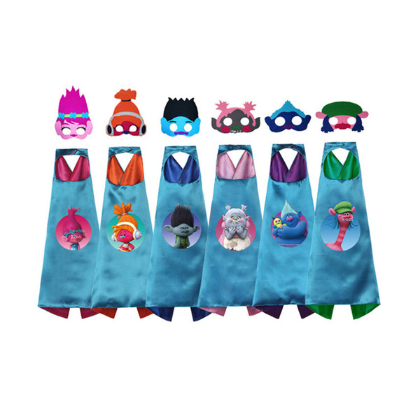 6 Styles Trolls double layer cape children Superhero cape Cosplay capes Halloween Party Costumes for Kids clothes 1pcs mask+1pcs cape