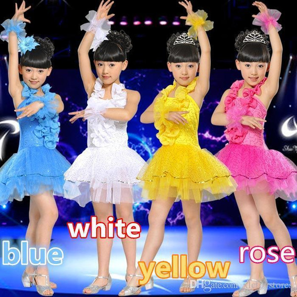 ht New Latin Dance Dress Children Performance Clothing Girls Tutu Skirt Costumes Dance Wear 4 color Free Shipping