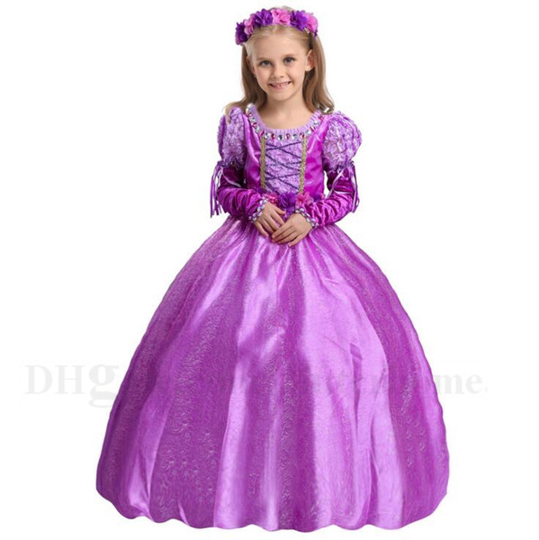 Baby Girl Dresses Kids Cosplay Costumes Clothing Children Purple Rapunzel Dress Elegant Sophia Gauze Lace Flare Sleeve Party Dresses H780