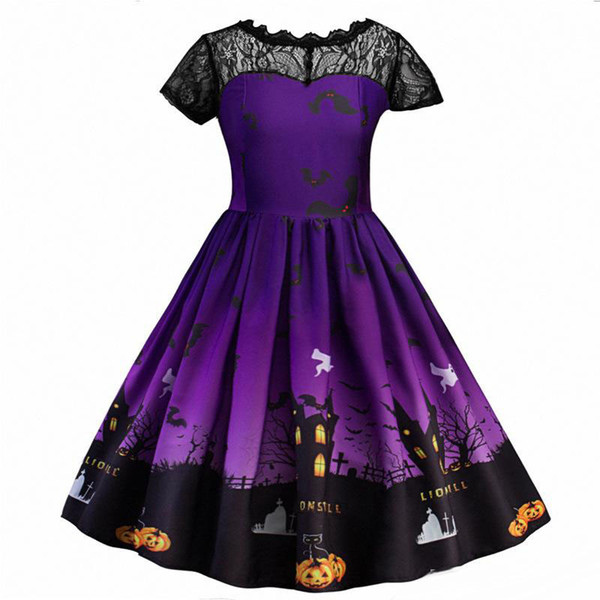 Ghost printed baby girls lace dress short sleeve children halloween dressup cosplay skirts