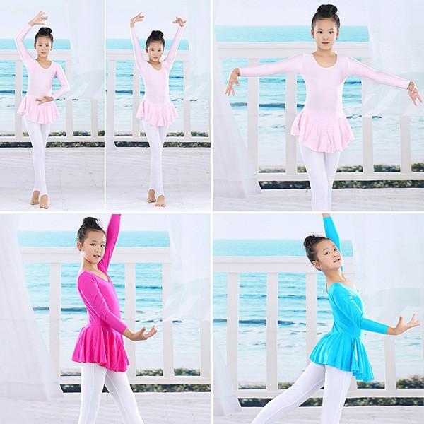 One Piece Spandex Gymnastics Tutu Leotard Skate Long Sleeve Girls Kid Ballet Dance Dress Dancewear