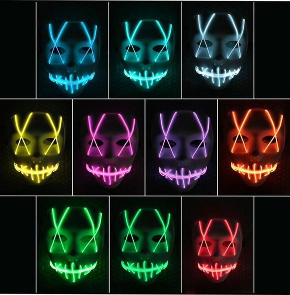 Luminous Mask Colorful EL Wire Ghost Masks Glowing LED Cosplay Mask Party Dance Masks Halloween Decorate Mask CLS638