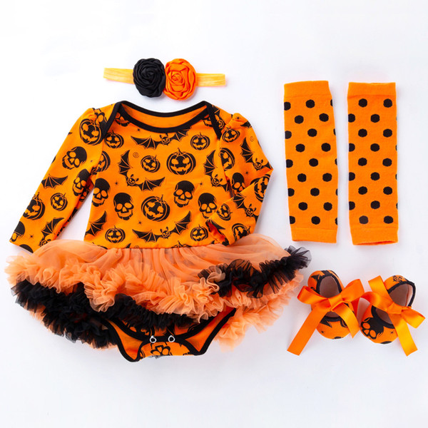 50Sets Hot Sale Halloween Baby Costume Baby Rompers Newborn Clothing Sets Halloween Pumpkin Jumpsuits Dress Cartoon Printed Baby Rompers