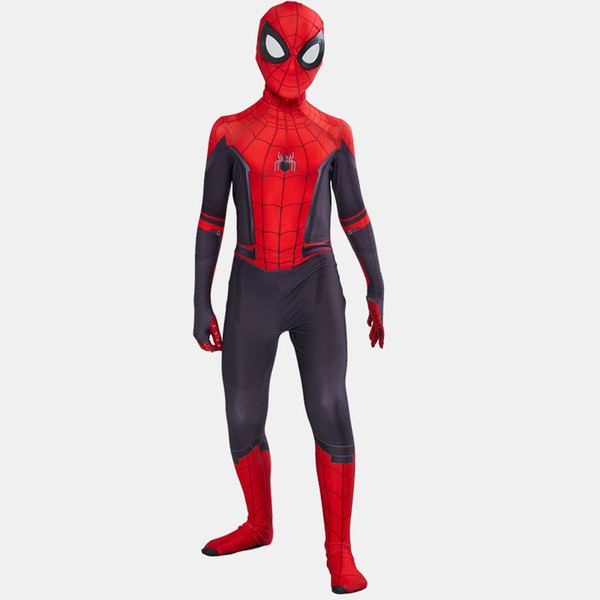 2019 Kids Spider Man Far From Home Peter Parker Cosplay Costume Zentai Spiderman Superhero Bodysuit Suit Jumpsuits C11