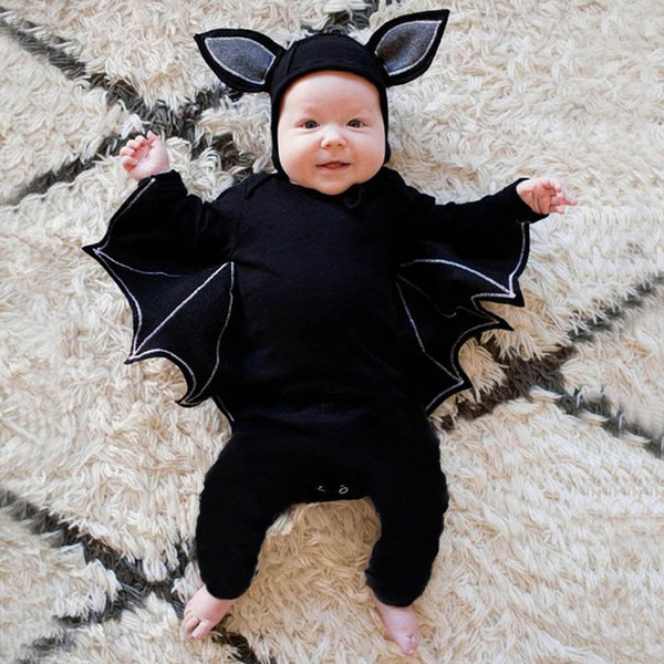 Baby Clothes 2019 New Fashion Toddler Newborn Jumpsuit Baby Boys Girls Halloween Cosplay Costume Romper Hat Outfits Sets Novelty Bats Sleeve