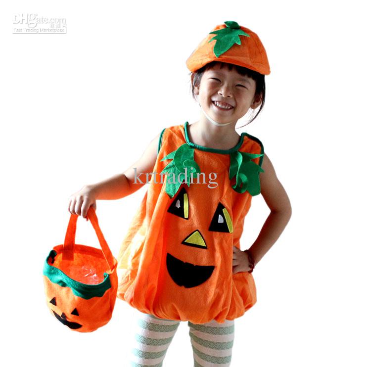 Kids Pumkin clothing suits pumkin clothes+hat Children costume party clothes Halloween costume Performance costume Apperal