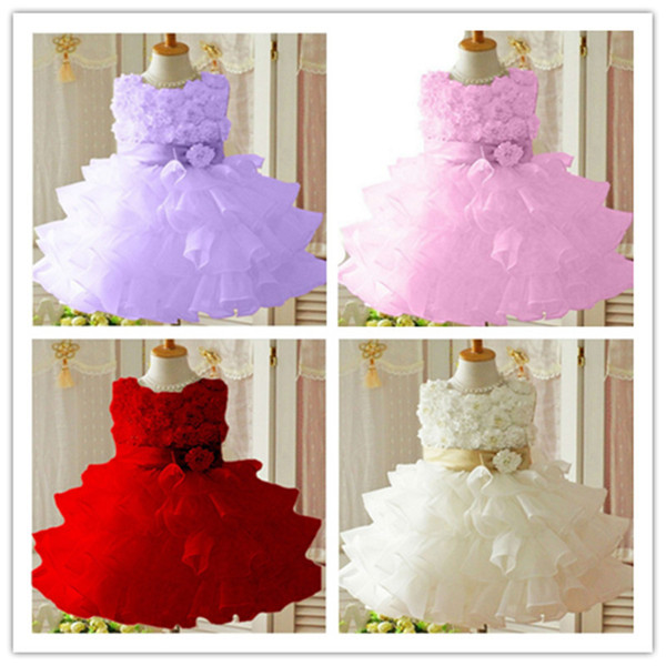 Wholesale-New Flower Girl Christening Wedding Party Pageant Dress Baby First Communion Dresses Toddler Gowns Child Bridesmaid Dress