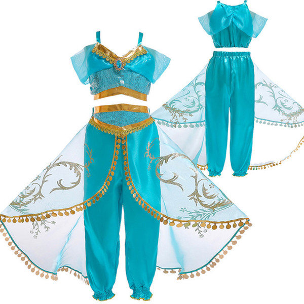 DHL Baby girls Aladdin Lamp Jasmine Princess outfits children Cosplay Costume cartoon Kids Fancy Dress for Halloween Christmas party C346