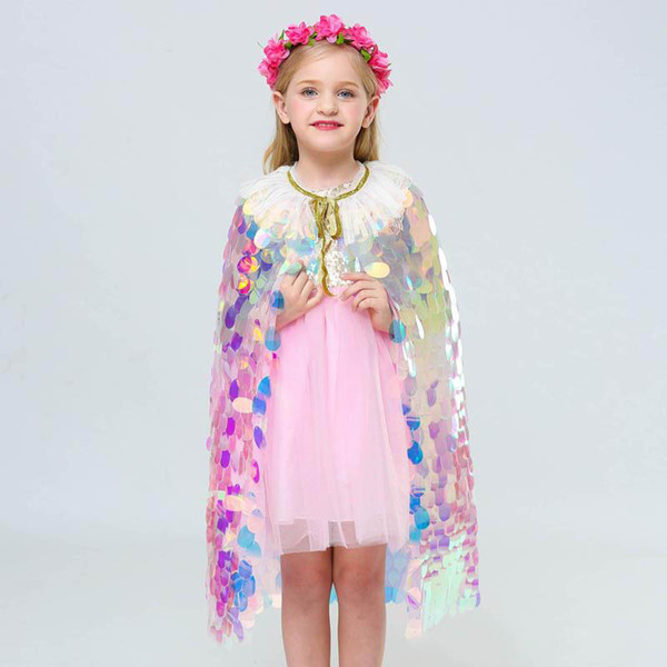 2019 Mermaid Cape Glittering Baby Girls Princess Cloak Colorful Sequins Boutique New Halloween Party Cape Costume cosplay props