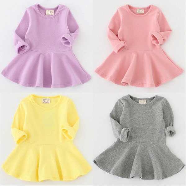 Baby Girl Clothes Ruffle Infant Baby Dresses Solid Cotton Newborn Girls Dress Long Sleeve Girl Princess Dresses Boutique Baby Clothing D4367