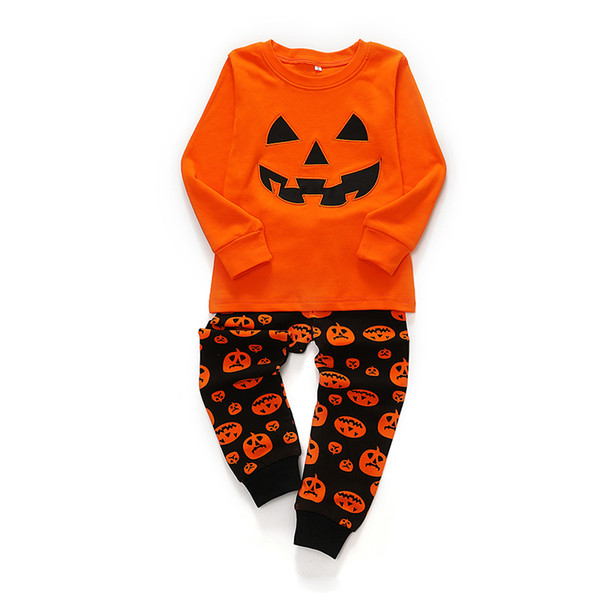 Halloween role playing children's clothing pumpkin cartoon boys and girls cotton two-piece children's long-sleeved pants suit party clothing