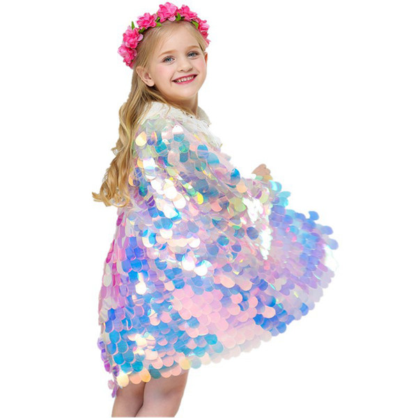 Mermaid Sequin Cape Cosplay Baby Girls Glittering Princess Cloak Children kids Christmas Costume Clothing Party supplies LJJA3665-4