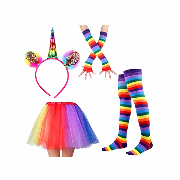 Wholesale Kids Rainbow Party kids designer clothes girls Dance with Unicorn Horn Headband leggings gloves baby girl designer clothes BY0145