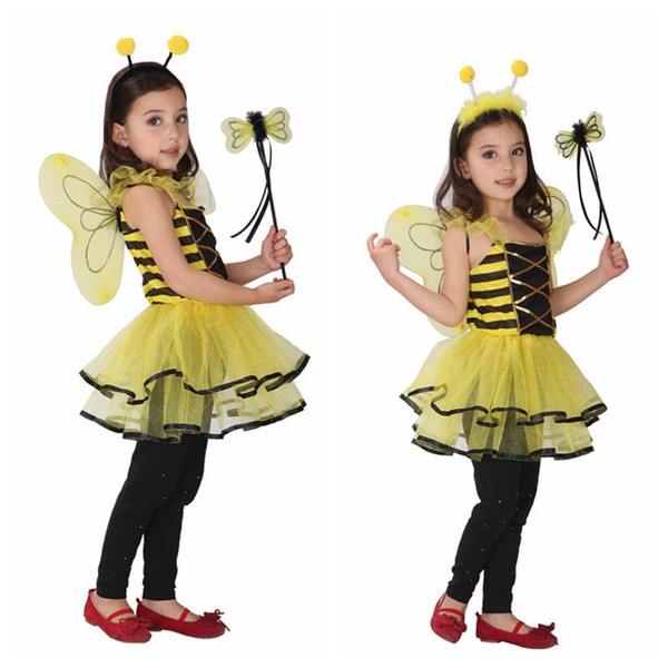 Children Kids Halloween Cosplay Costumes for Girls Animal Bee clothing with Hair Sticks Cosplay Clothing for Boys/ Girls Stage show