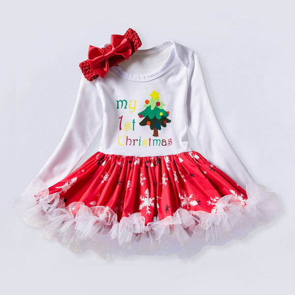 Girls christmas dress babies clothes kids holiday clothes children dresses for girl Santa Claus snowman printed child infant lace tutu skirt