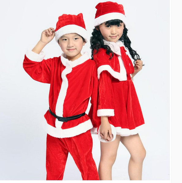 Christmas day wear Santa Claus Costume for boys Three Pieces Girls Clothing Children Cosplay Xmas Hat 2-14 years old