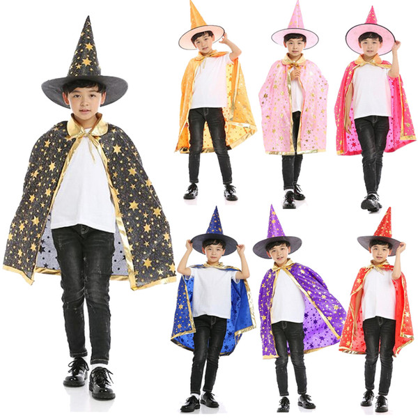 halloween costumes kids Halloween Cape Cloak hood+cloak 2pcs/set 7 colors Kids Magician Wizard Cosplay Clothing costume 110-160cm KSS369