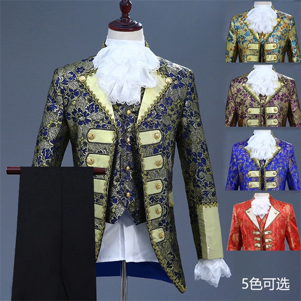 Prince Retro Vintage Medieval Coat Corset Pants Outfits Men's Costume Purple / Ink Blue / Ocean Blue Vintage Cosplay Party Long Sleeve Pants