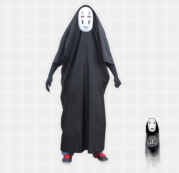 Spirited Away Spirited Faceless Men Jumpsuits Cosplay Costumes Full Set Halloween Costume (Robe +Gloves +Mask )