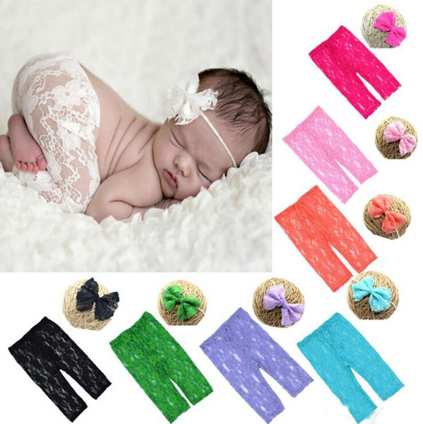 Baby Photography Pants Newborn Lace Pants Headband Toddler Lace Hairbands Trousers Costumes Suit Outfits Kids Clothes