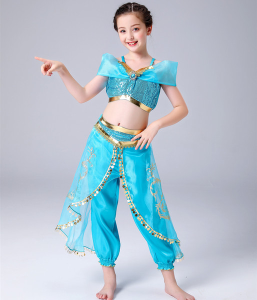 Kids Clothing Girls Cosplay Costumes Performance Cartoon Aladdin Lamp Jasmine Princess Clothes sets 2020 new Children's clothing wholesale