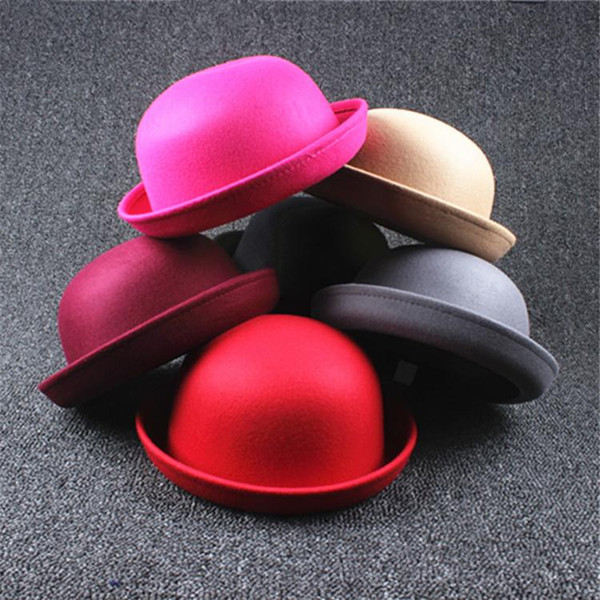 New Girl Wowen Wool Felt Hats Childrens Vintage Wide Brim Beach Caps Kids Hats free shipping