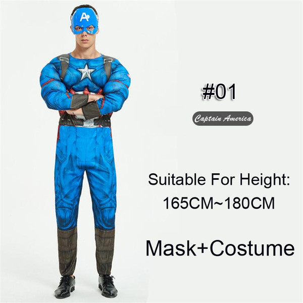 halloween costumes Marvel avengers Superheroes Captain America spiderman Iron Man Cosplay Clothing with mask 165cm-180cm Wholesale BSS388