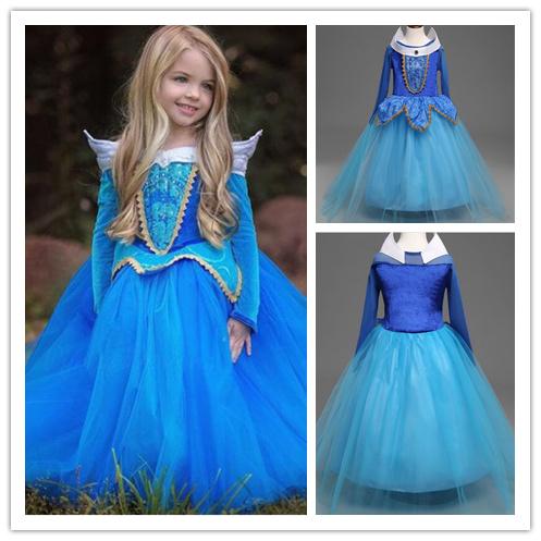 Girl Cinderella Dress Kids Cotton Blends Halloween Princess Dresses Children Party Cosplay Dresses Pink and Blue SJJ 001