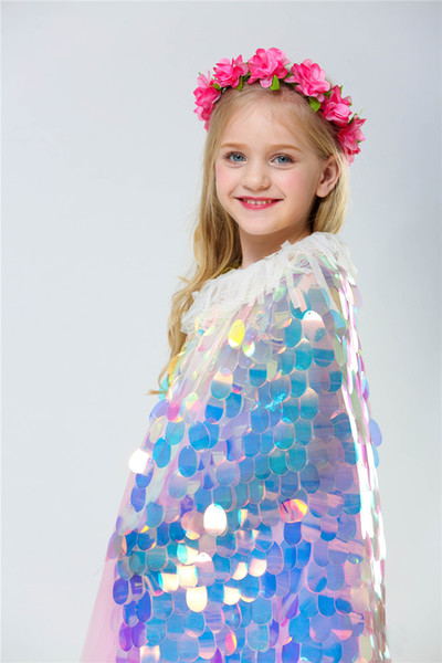 Mermaid Cape Glittering Baby Girls Princess Cloak Colorful Sequins Boutique New Halloween Party Cape Costume cosplay props DHL EFJ347