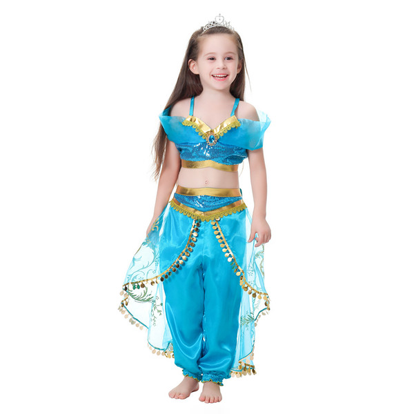 Girls Kid Summer Cos Princess Dance Dress Suit Halloween Christmas Performance Costume Cosplay Top Skirt Pant Two pieces Clothing Set