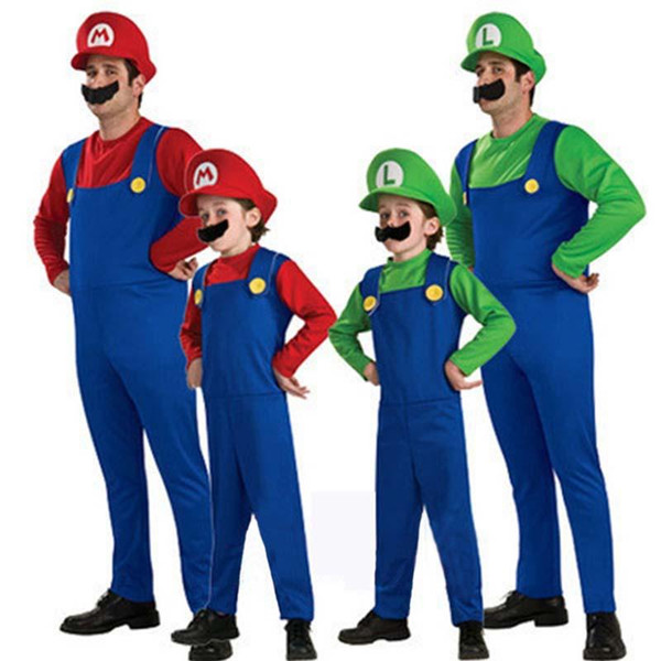 Kids Boys Adult Mens Super Mario and Luigi Bros Fancy Top Halloween Costume Plumber Coverall Top Coat