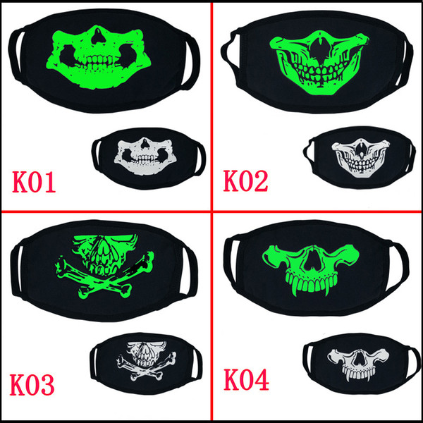 Black Luminous Face Mask Skeleton Riding Couple Anti Dust Fashion Personality Teeth Glow Mouth Mask dark in night halloween cosplay ZY191215