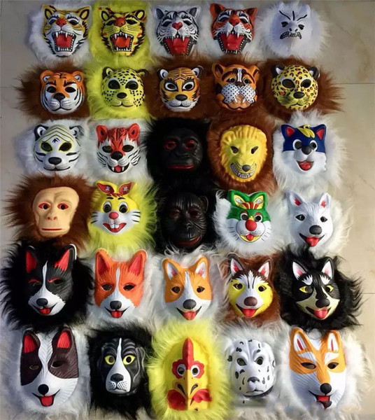 Plush Animal Mask Lion Leopard Fox Dog Tiger EVA Masks Children Halloween Costumes Mask For Kids Halloween Party Toys Gift 28 Colors