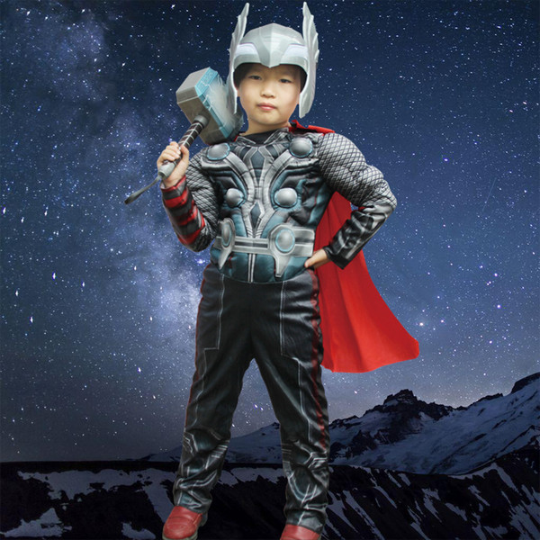 Halloween Thor Clothing Children Cosplay Anime Costume Quake Hammer Muscle Clothing Glow Helmet Thor Hammer