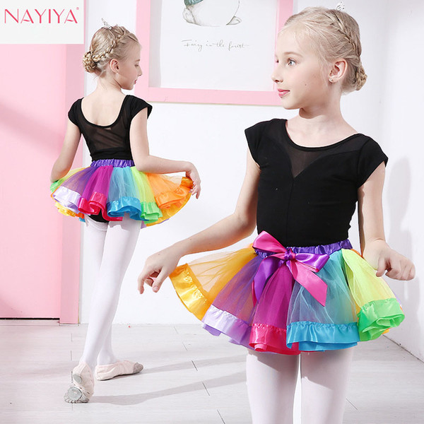 Children Rainbow Color Tutu Dresses Colorful Skirts Dancewear for Girl Lace Princess Skirt Ruffle Ballet for Halloween Party