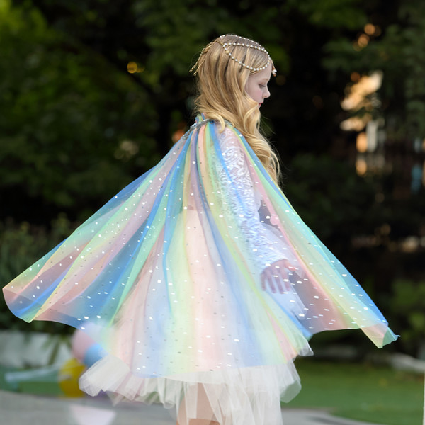 Factory Direct Cloak Children's Shawl Costume Girls Star Sequins Cute Princess Veil Outside Cloak 6 Colors