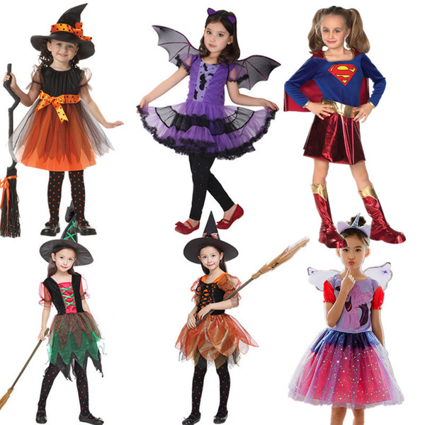 2019 Halloween Cosplay Costumes Fashion Children Baby Girls Short Sleeve Dress Witch Performance Clothing Tops Cute Beautiful Kids Clothes